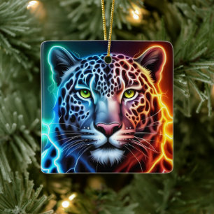 Elektrischer Neon-Leopard - Leuchtendes Tierdesign Keramikornament