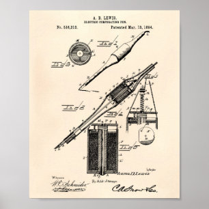 Elektrischer Pen 1894 Patent Art Old Peper Poster