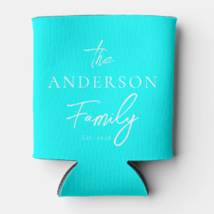 Elektrischer Retro-Cyan-Handschrift-Familienname Dosenkühler