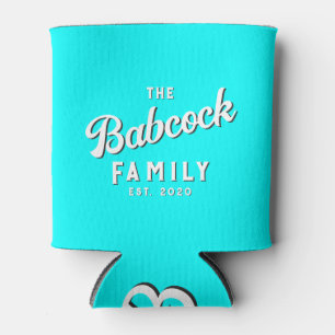 Elektrischer Retro-Cyan-Retro-Familienname & Jahr Dosenkühler