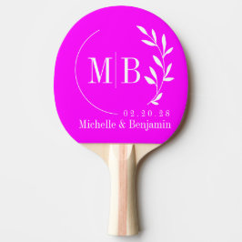 Elektrischer Retro-Rosa-Blatt-Hochzeits-Monogramm- Tischtennis Schläger