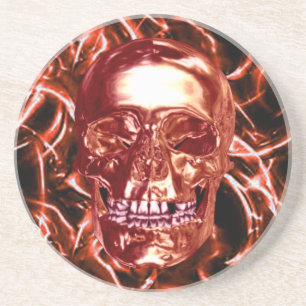 Elektrischer Roter Chrome-Totenkopf-Getränkeunters Sandstein Untersetzer