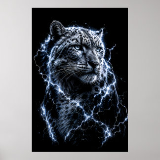 Elektrischer Schneeleopard | Blitz Großkatzenportr Poster