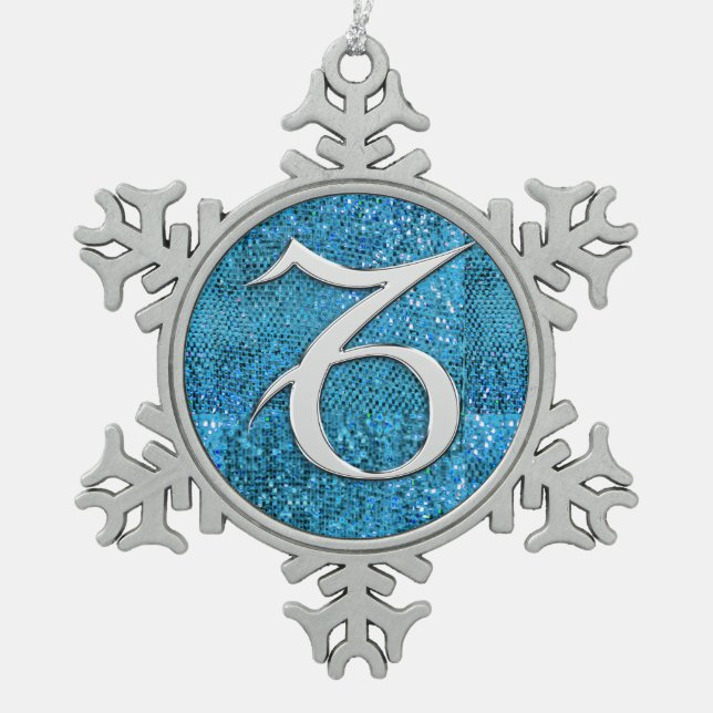 Elektrischer Steinbock Schneeflocken Zinn-Ornament (Vorderseite)