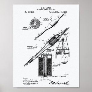 Elektrischer Stift 1894 Patent Kunst Weißes Papier Poster