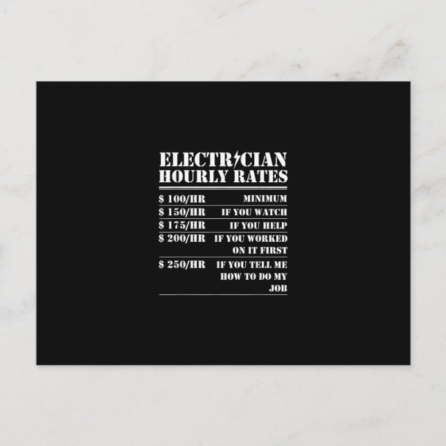 Elektrischer Stundensatz Funny Electrical Mechanic Postkarte (Vorderseite)