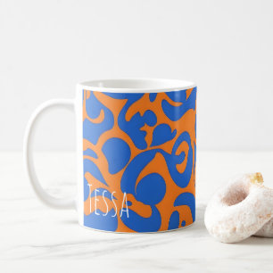 Elektrisches Blau und Oranges Fettschrift Retro Po Kaffeetasse