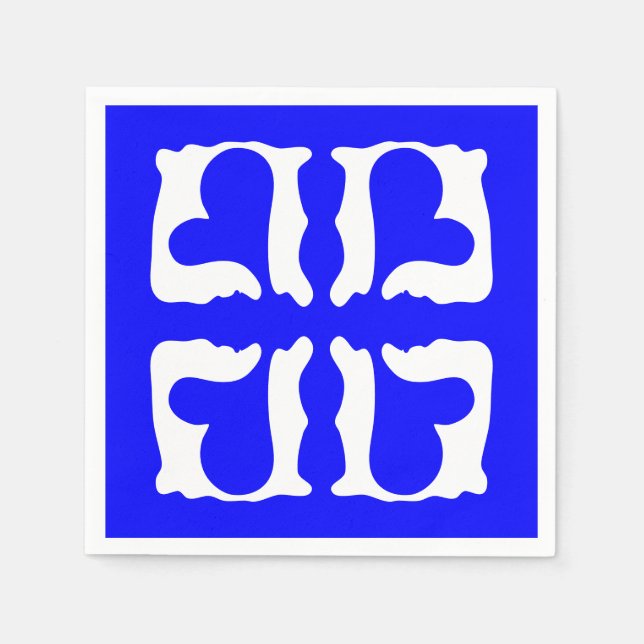 Elektrisches Blau und Weiße Herzen Serviette (Vorderseite)
