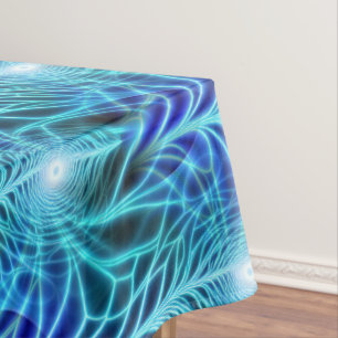 Elektrisches blaues leuchtendes Fraktal Wiederholu Tischdecke