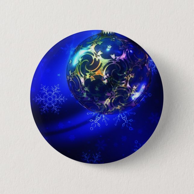 Elektrisches Blaues Weihnachtskugel-Design, indivi Button (Vorderseite)