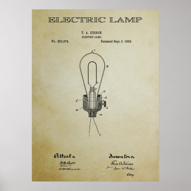 ELEKTRISCHES LAMPPATENT 3 - 1882 POSTER (Vorne)