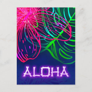 Elektrisches Luau Tropische Nacht Neon Aloha Datum Ankündigungspostkarte