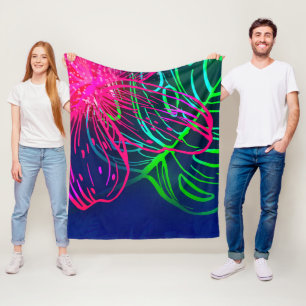 Elektrisches Luau Tropische Nacht Neon Aloha Fleecedecke