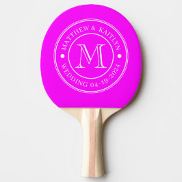 Elektrisches Retro-Rosa-Hochzeitsmonogramm Tischtennis Schläger