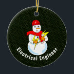Elektroingenieur Snowman Keramik Ornament<br><div class="desc">Elektrischer Ingenieur-bearbeitbarer Text mit einem Schneemann mit Blitzschrauben ist ein humorvolles Elektroingenieurdesign für Ingenieure an Geburtstagen,  Abschlüssen und Feiertagen.</div>