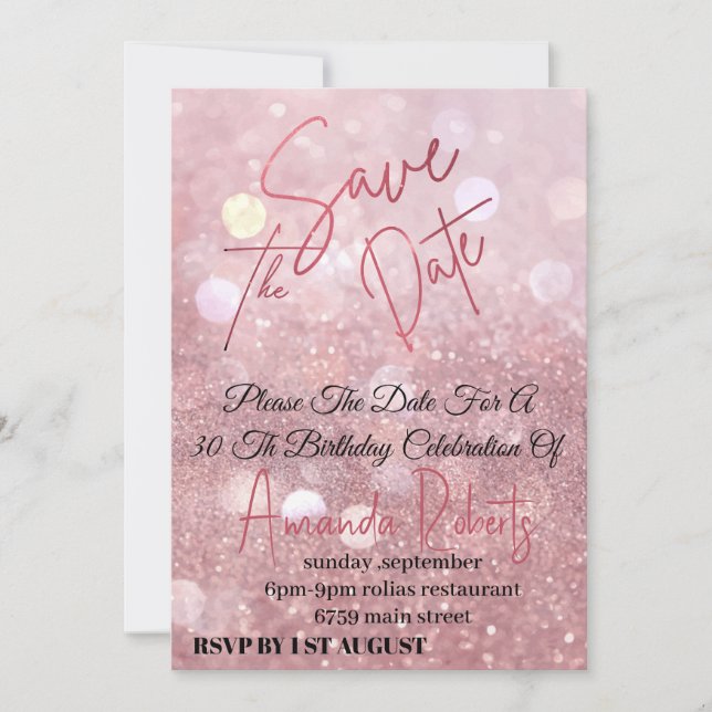 Elektronisch Save the Date, Rose Gold Glitzer Digi Einladung (Vorderseite)