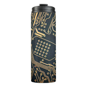 Elektronische Komponenten, nahe Computerkarte, gra Thermosbecher