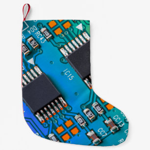 Elektronische Leiterplatte Nahaufnahme. Hintergrun Kleiner Weihnachtsstrumpf