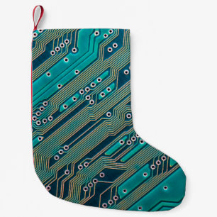 Elektronische Leiterplatte Nahaufnahme. Hintergrun Kleiner Weihnachtsstrumpf