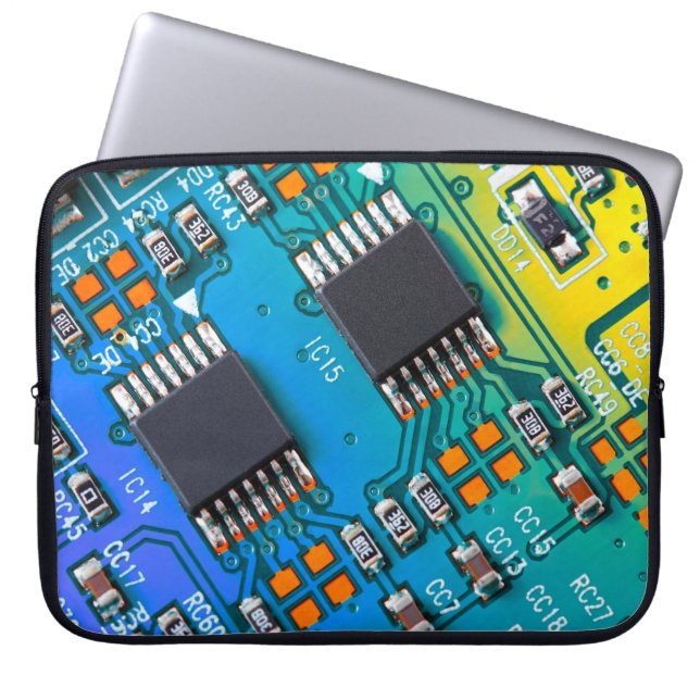 Elektronische Platine nah. Hintergrund, Bohr Laptopschutzhülle (Vorderseite)