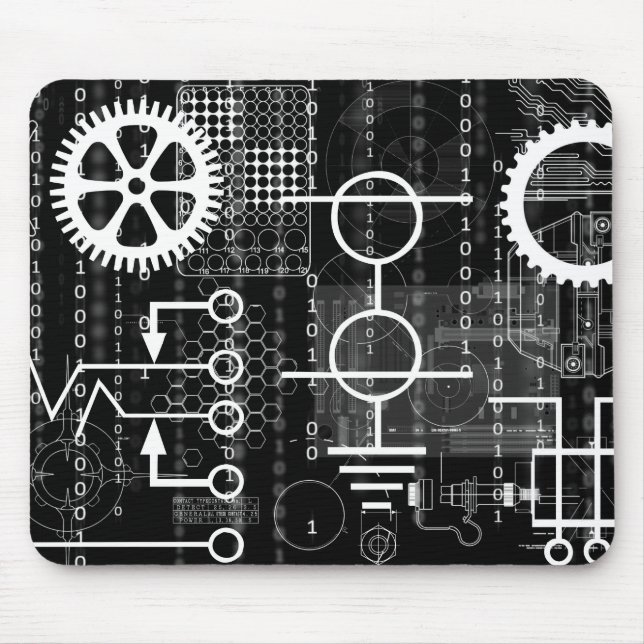 Elektronische Symbole und Gears Schwarz Mousepad (Vorne)