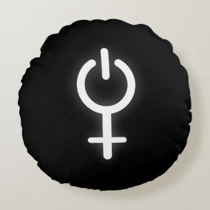 Elektronisches Symbol für Girl-Power-Frauenzeichen Rundes Kissen
