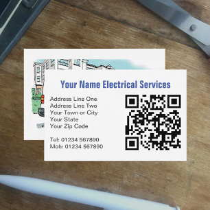 Elektroservice mit Namen auf dem Lieferwagen plus Visitenkarte