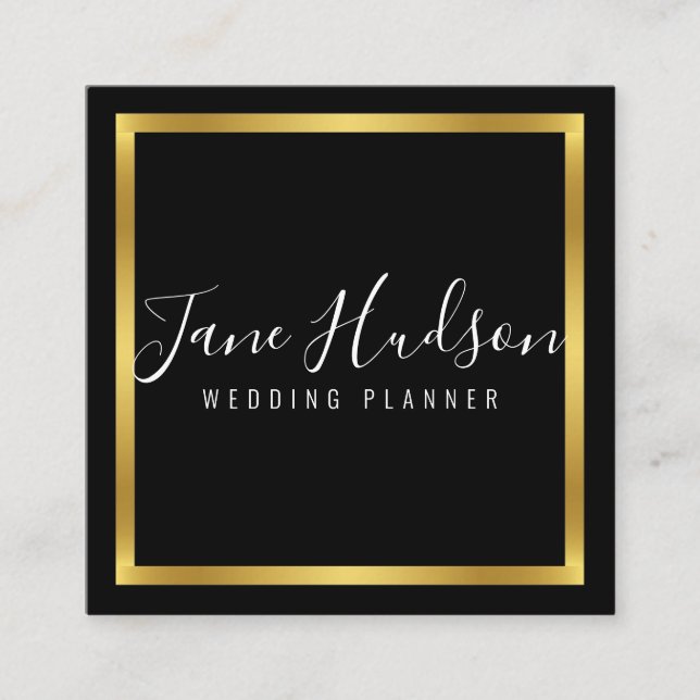 Elelgant Gold Black Minimalistisch Editable 2.5x2. Quadratische Visitenkarte (Vorderseite)