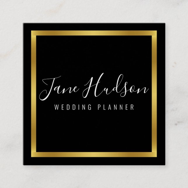 Elelgant Gold Black Minimalistisch Editable 2.5x2. Quadratische Visitenkarte (Vorderseite)