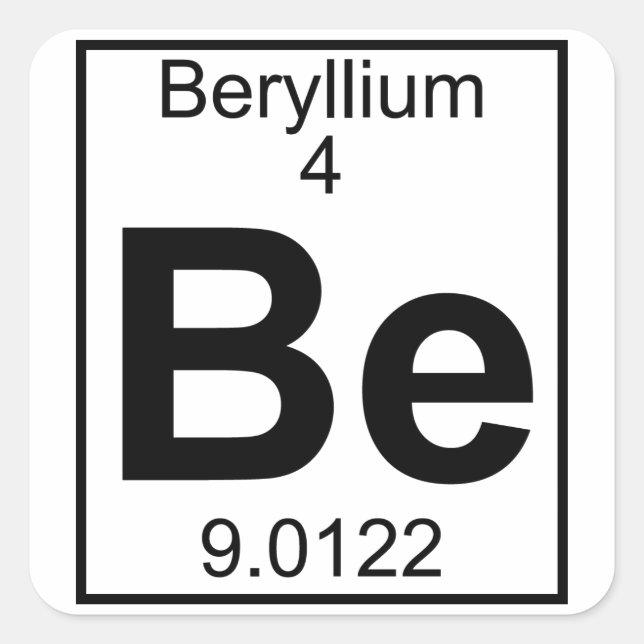 Element 004 - Be - Beryllium (vollständig) Quadratischer Aufkleber (Vorderseite)