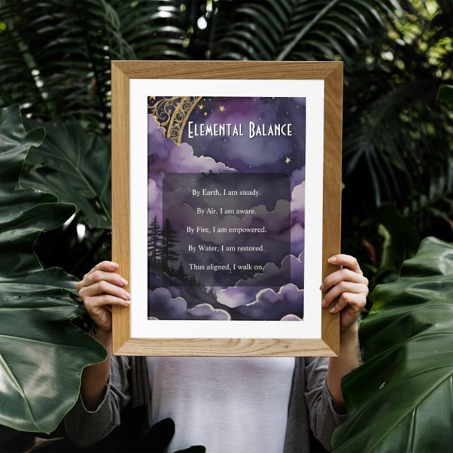 Elemental Balance Purple Night Sky Pagan Prayer Poster (Purple Night Sky Elemental Balance Prayer for Pagan and Wiccan Practice by Starborne Devotionals)
