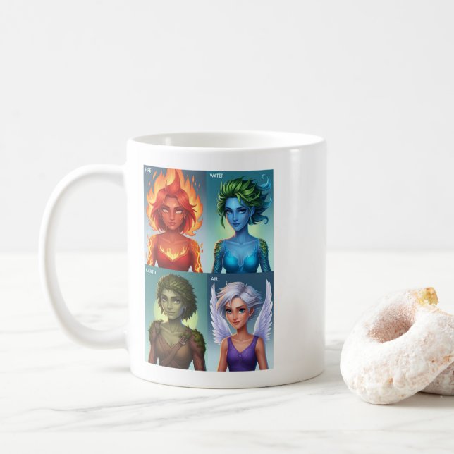 Elemental Fantasy Portraits Fire Water Earth Air Kaffeetasse (Mit Donut)