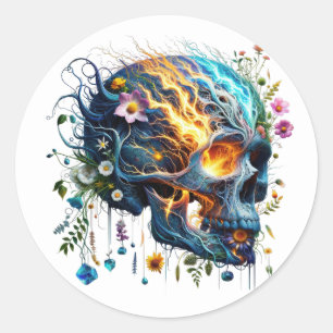 Elemental Floral Inferno Runder Aufkleber