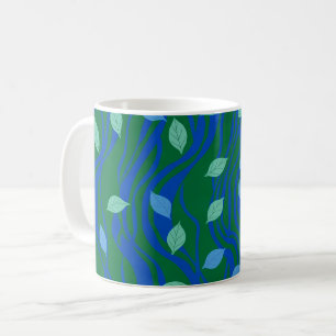 Elemental Flow Smaragdgrün Kobaltblau mit Blättern Kaffeetasse