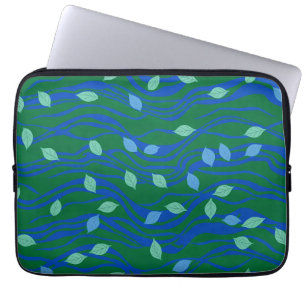 Elemental Flow Smaragdgrün Kobaltblau mit Blättern Laptopschutzhülle