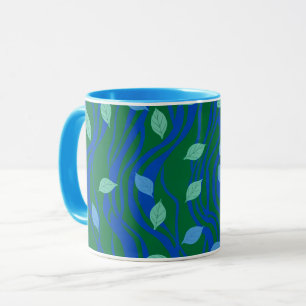 Elemental Flow Smaragdgrün Kobaltblau mit Blättern Tasse