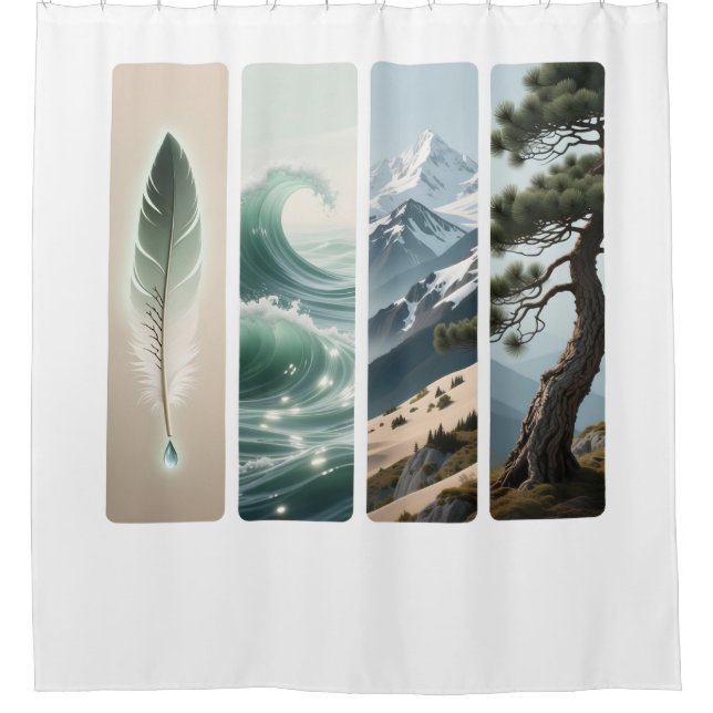 Elemental Nature Feather Wave Mountain Pine Duschvorhang (Vorderseite)