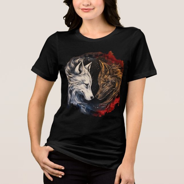 Elemental Wolves – Fire & Ice Spirit Art Tri-Blend Shirt (Vorderseite)