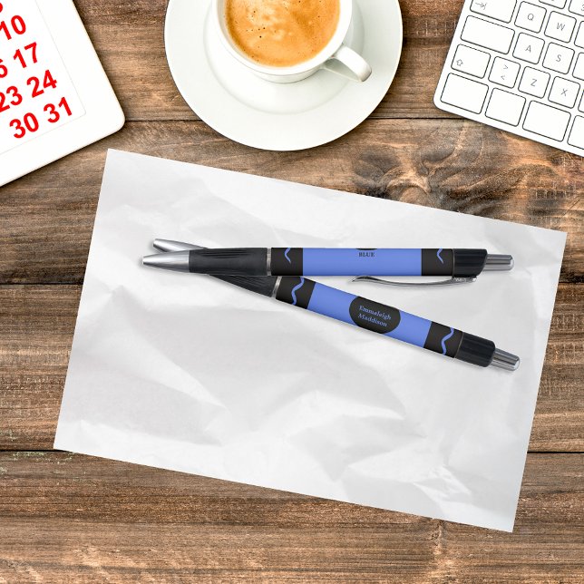 Elementar Blau Buntstift Wrap Monogramm Name Kugelschreiber (Von Creator hochgeladen)