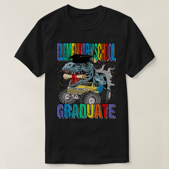 Elementary School Graduate Monster Truck Dinosaur  T-Shirt (Design vorne)