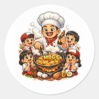 elementary school kids chef family cooking cartoon runder aufkleber