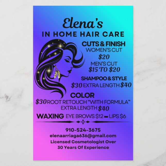Elena's in home hair care flyer (Vorne)