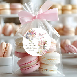 Elengant Floral Vintage Tea Mother's Day Thank you Runder Aufkleber