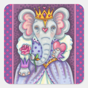 ELEPHANISCHE KÖNIGIN VON HERZEN UND ROSE ROYAL VAL QUADRATISCHER AUFKLEBER