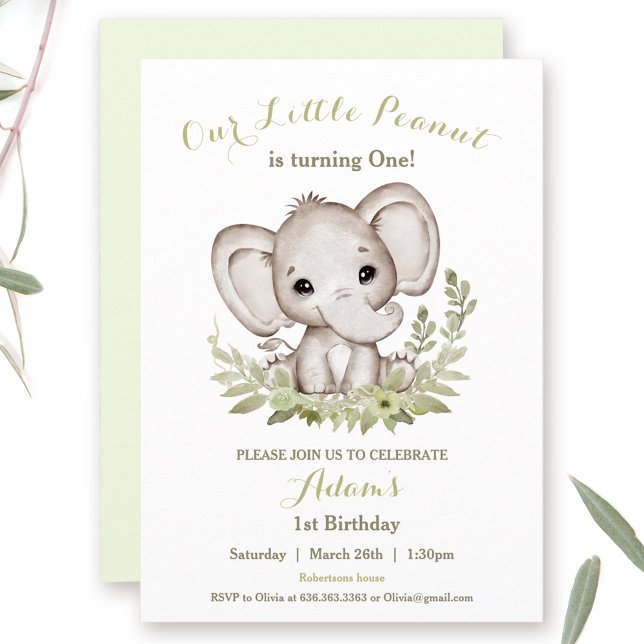 Elephant 1. Geburtstag Junge Einladung Custom Age (Elephant 1st Birthday Boy Invitation Custom Age)