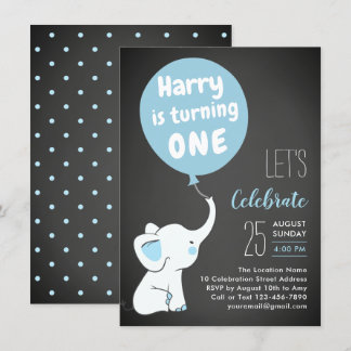 Elephant 1. Geburtstag Party Einladung für Junge