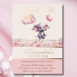 Elephant 1. Geburtstag Pink Floral Baby Girl Folieneinladung