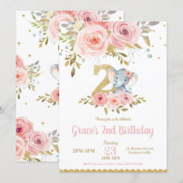 Elephant 2. Geburtstag Einladung Girl Pink Floral