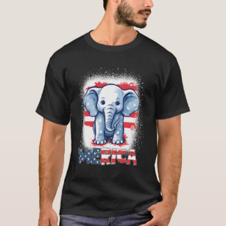 Elephant 4th July Patriotic Merica US sa Flag T-Shirt