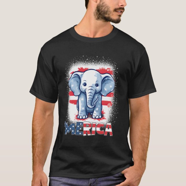Elephant 4th July Patriotic Merica US sa Flag T-Shirt (Vorderseite)
